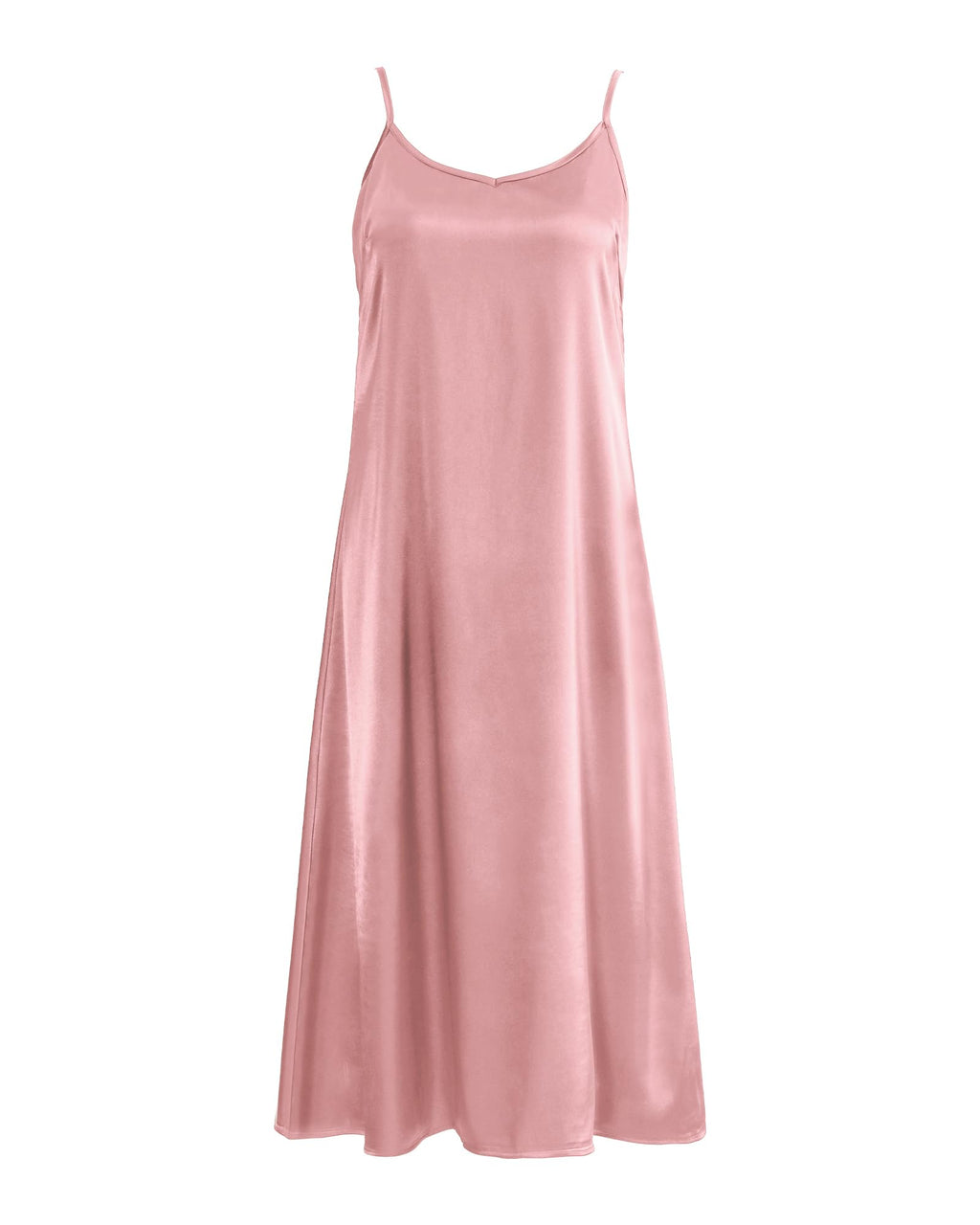 Wanberry Xintianji Womens Basic Satin Silky Full Slip Midi Loose Dress with V-Neck Sexy Cami Adjustable Strap Wear Nightgown Dresses Pink XL